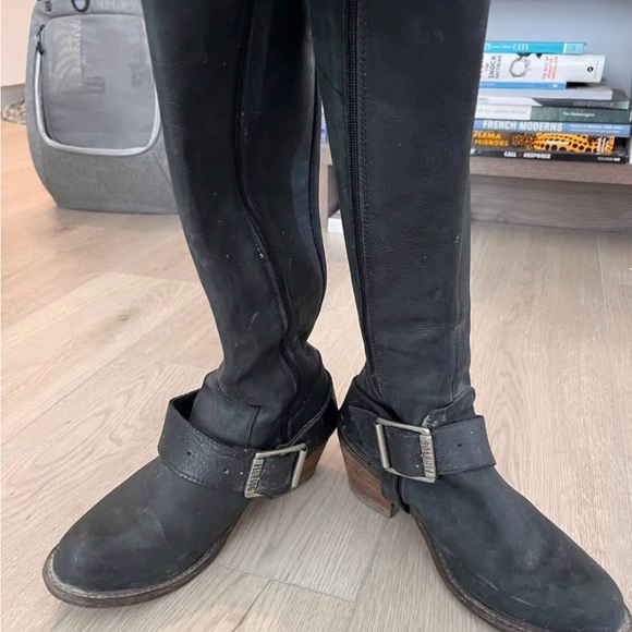 John Fluevog Black Combat Boots with Silver Buckle - Picture 3 of 7